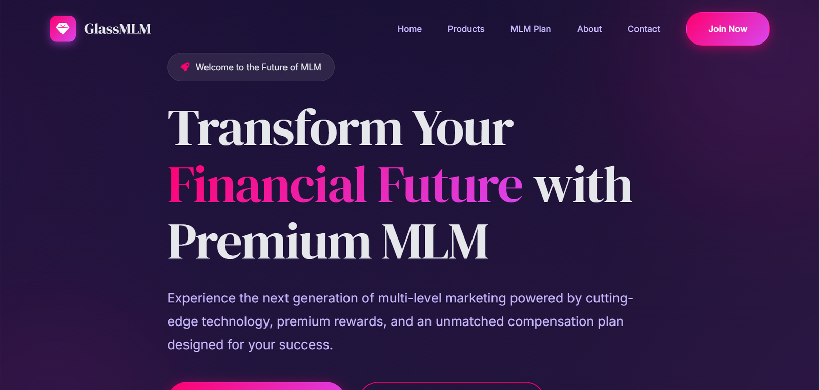 MLM Website Glass - MLM Template Design for Ecommerce MLM